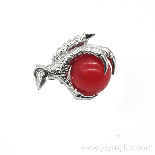 925 Sterling Silver Red Jade 15MM Sphere Dragon Claw Pendant Jewelry